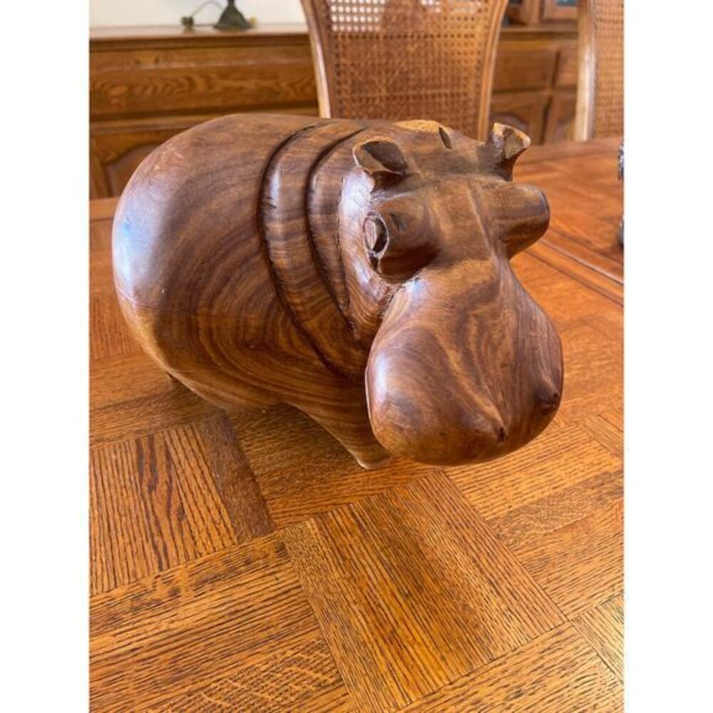 MID CENTURY HAND CARVED TEAK HIPPOPOTAMUS